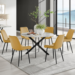 Furniturebox Arona Cesano Marble 6 Seater Round Dining Set White and Mustard - Yellow - Wilko - thumbnail 1