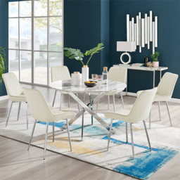 Furniturebox Arona Cesano Marble Effect 6 Seater Dining Set White Chrome and Cream - Wilko - thumbnail 1
