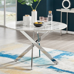 Furniturebox Arona Cesano Marble Effect 6 Seater Dining Set White Chrome and Cream - Wilko - thumbnail 3