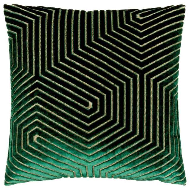 Paoletti Evoke Emerald Cut Velvet Cushion - Size: 45 x 45 cm - Green - Wilko - image 1