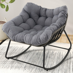 Costway Grey Outdoor Rocking Chair with Removable Cushion - Size: 100 x 98 x 89cm - Wilko