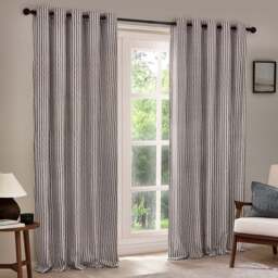 Yard Hebden Grey Striped Cotton Eyelet Curtains 229 x 183cm - Size: 183 x 229 x 1cm - Wilko