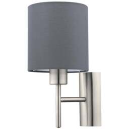 EGLO Pasteri Grey Fabric Wall Lamp - Size: 14.5 x 19.5 x 30.5cm - Wilko
