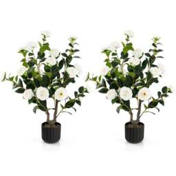 Costway White Flowers Camellia Tree Artificial Plant In Pot 3.1ft 2 Pack - Size: 100 x 22 x 21cm - Wilko