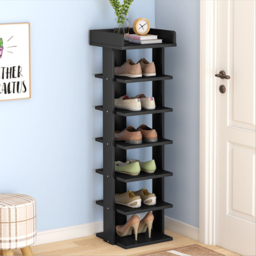 Living and Home 7 Tier Black Wooden Open Shoe Rack - Size: 25 x 27 x 104cm - Wilko - thumbnail 3