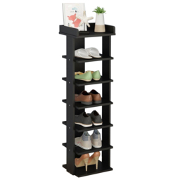 Living and Home 7 Tier Black Wooden Open Shoe Rack - Size: 25 x 27 x 104cm - Wilko