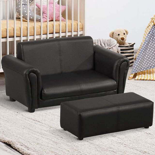 Tommy Toys 2 Seater Black Kids Sofa and Footstool - Wilko - image 1