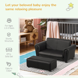 Tommy Toys 2 Seater Black Kids Sofa and Footstool - Wilko - thumbnail 6