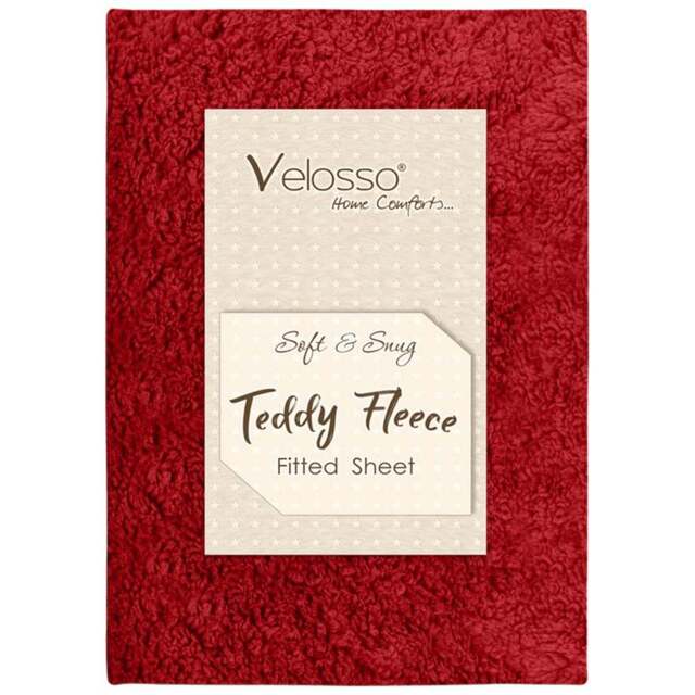 Velosso Single Red Teddy Fleece Fitted Sheet - Wilko - image 1