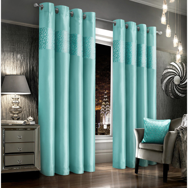 Intimates Vera Duck Egg Curtains 229 x 229cm - Size: W 229 x D 229cm - Blue - Wilko - image 1