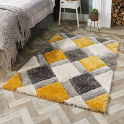 Origins Ochre 3D Geo Shaggy Carved Rug 60 x 110cm - Gold - Origins Rugs - Wilko - thumbnail 3