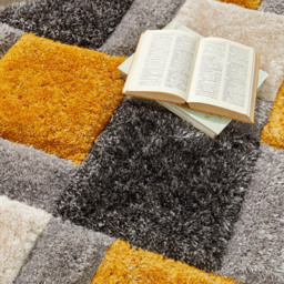 Origins Ochre 3D Geo Shaggy Carved Rug 60 x 110cm - Gold - Origins Rugs - Wilko - thumbnail 4