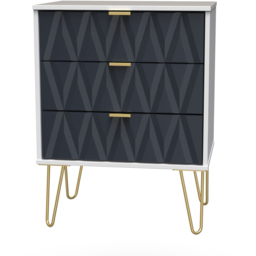 Crowndale Diamond 3 Drawer Indigo Matt and White Midi Chest of Drawers Ready Assembled - Indigo Matt & White - Wilko - thumbnail 4
