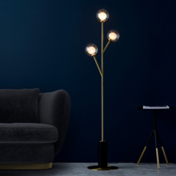 Merano Rome 3 Light Glass Satin Brass Plate Floor Lamp - Size: 34 x 34 x 150cm - Brown - Wilko - thumbnail 3
