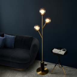 Merano Rome 3 Light Glass Satin Brass Plate Floor Lamp - Size: 34 x 34 x 150cm - Brown - Wilko - thumbnail 7