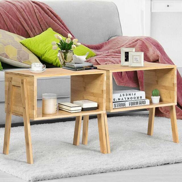 Costway Single Shelf  Stackable Bedside Table Set of 2 - Cream - Wilko - image 1
