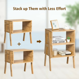 Costway Single Shelf  Stackable Bedside Table Set of 2 - Cream - Wilko - thumbnail 7