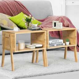 Costway Single Shelf  Stackable Bedside Table Set of 2 - Cream - Wilko - thumbnail 1