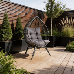 Home Source Eden Egg Balloon Dark Grey Cushioned Chair - Size: 148 x 93 x 70cm - Wilko