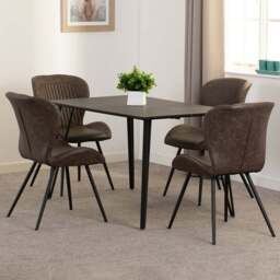 Seconique Marlow and Quebec 4 Seater Dining Set Black Marble and Brown PU - Black Marble/Brown Pu - Wilko