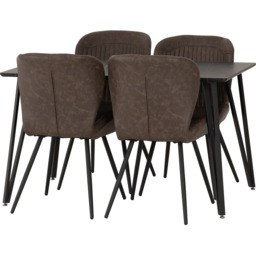 Seconique Marlow and Quebec 4 Seater Dining Set Black Marble and Brown PU - Black Marble/Brown Pu - Wilko - thumbnail 3