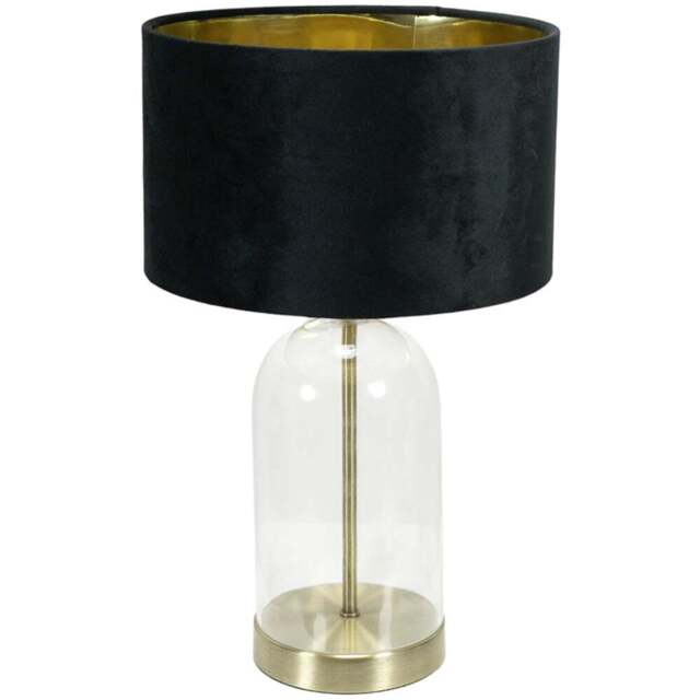 ValueLights Jessy Gold Glass LED Table Lamp with Black and Gold Velvet Lamp Shade - Size: 45 x 25 x 25cm - White - Wilko - image 1