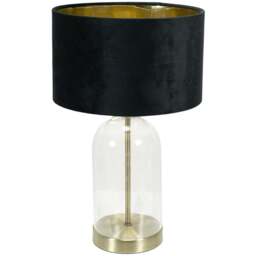 ValueLights Jessy Gold Glass LED Table Lamp with Black and Gold Velvet Lamp Shade - Size: 45 x 25 x 25cm - White - Wilko