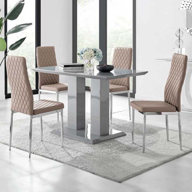 Furniturebox Molini Valera 4 Seater Dining Set Grey Gloss Cappuccino and Chrome - Brown - Wilko - image 1