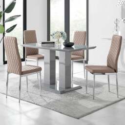 Furniturebox Molini Valera 4 Seater Dining Set Grey Gloss Cappuccino and Chrome - Brown - Wilko - thumbnail 1