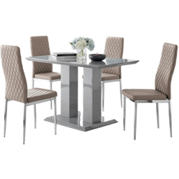Furniturebox Molini Valera 4 Seater Dining Set Grey Gloss Cappuccino and Chrome - Brown - Wilko - thumbnail 3