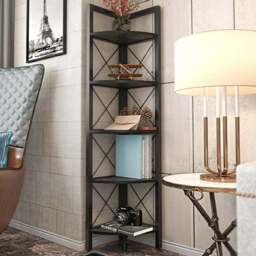 Decorotika Remo 5 Shelf Black Marble Effect Metal Frame Corner Storage Rack - Size: 160 x 30.5 x 33cm - Wilko