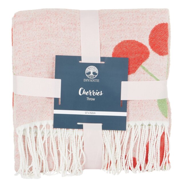Cherries Jacquard Throw - Pink - Divante - Wilko - image 1