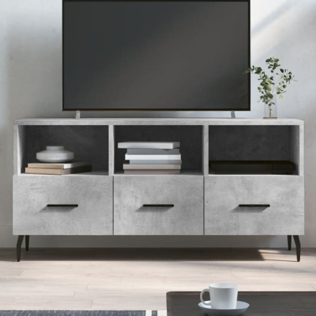 vidaXL 3 Drawer 3 Shelf Concrete Grey TV Cabinet - Size: 50 x 102 x 36cm - Wilko - image 1