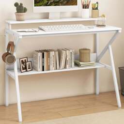 Costway Single Shelf Computer Desk with Monitor Stand White - Size: 100 x 48 x 82cm - Wilko - thumbnail 1