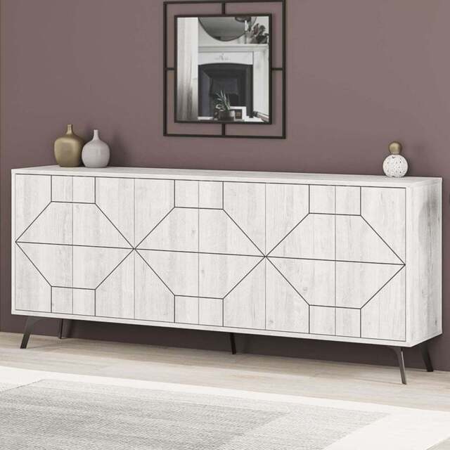 Decortie Dune 6 Door Ancient White Sideboard - Size: 77.4 x 183.8 x 35cm - Wilko - image 1