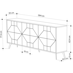 Decortie Dune 6 Door Ancient White Sideboard - Size: 77.4 x 183.8 x 35cm - Wilko - thumbnail 7