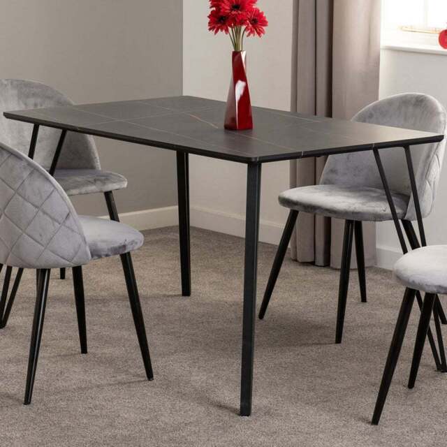 Seconique Marlow 4 Seater Black Dining Table Marble Effect - Wilko - image 1