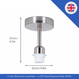 Happy Homewares Brushed Satin Nickel Semi Flush Ceiling Light Fitting - Size: 17 x 12 x 12cm - Silver - Wilko - thumbnail 6