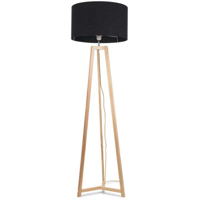 ValueLights Lottie Black Fabric Drum Shade Natural Wood Tripod LED Floor Lamp - Size: 148 x 45 x 45cm - Cream - Wilko - image 1