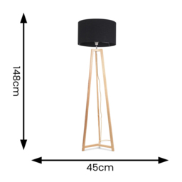 ValueLights Lottie Black Fabric Drum Shade Natural Wood Tripod LED Floor Lamp - Size: 148 x 45 x 45cm - Cream - Wilko - thumbnail 5
