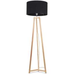 ValueLights Lottie Black Fabric Drum Shade Natural Wood Tripod LED Floor Lamp - Size: 148 x 45 x 45cm - Cream - Wilko