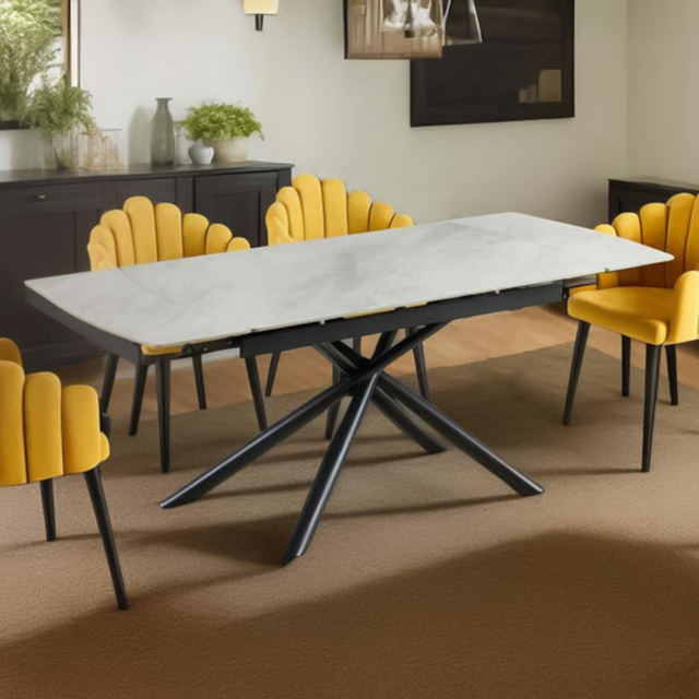 DS Living Kairo 6 Seater Extendable Dining Table Marble Pattern - Grey - Wilko - image 1
