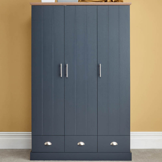 GFW Kendal 3 Door 3 Drawer Slate Blue Wardrobe - Size: 3 Door, 3 Drawer - Wilko - image 1