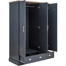 GFW Kendal 3 Door 3 Drawer Slate Blue Wardrobe - Size: 3 Door, 3 Drawer - Wilko - thumbnail 6