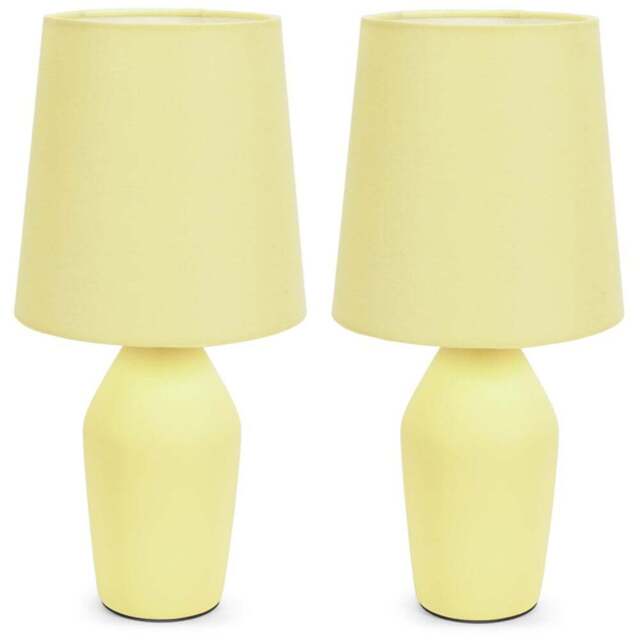 ValueLights Arlo Set of 2 Sunshine Yellow Shade Ceramic LED Table Lamp - Size: 36.5 x 18 x 18cm - Wilko - image 1