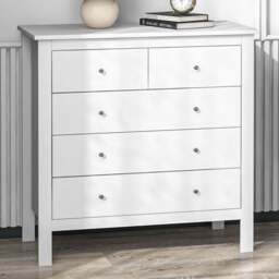 Portland Modern 5 Drawer White Chest of Drawers - Wilko