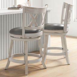 Costway White Swivel Hand Antiqued Stool Set of 2 - Size: 109 x 60 x 32cm - Wilko