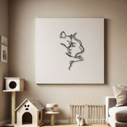 Decortie Minimalist Woman and Cat Metal Line Art Wall Decor - Size: 43.7 x 70 x 0.2cm - Black - Wilko - thumbnail 4