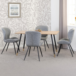 Seconique Hamilton Quebec Oak Effect PU 4 Seater Dining Table Set Grey - Multi - Wilko