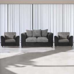 Luxor 4 Seater Black and Grey Jumbo Cord Scatter Back Sofa Suite - Multi - Wilko - thumbnail 1